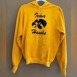 Vintage 70s 80s Healthknit Iowa Hawks Yellow Raglan  Hoodie